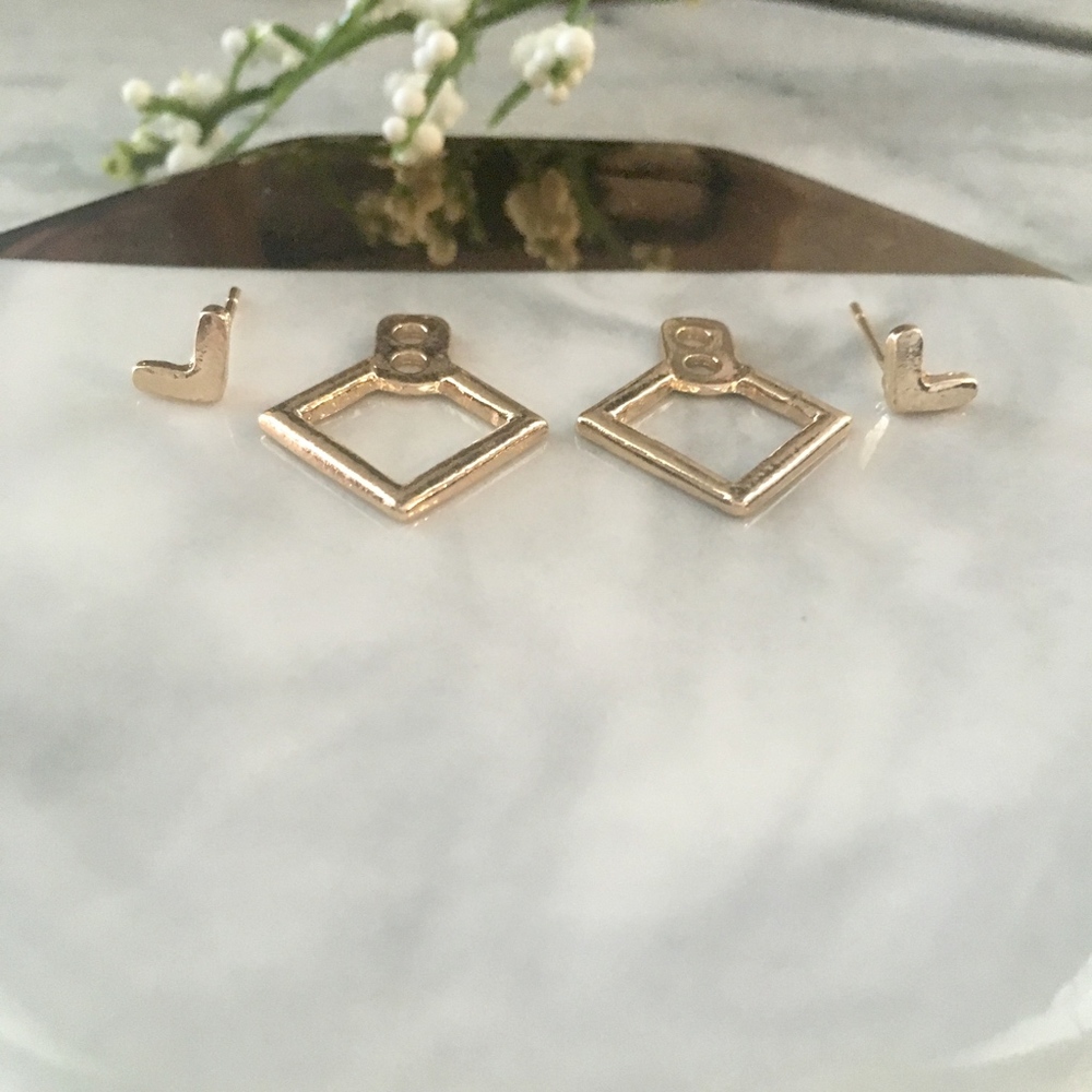 'Harlow' Square Geometric Ear Jacket Gold Earrings - Picture 5 of 5